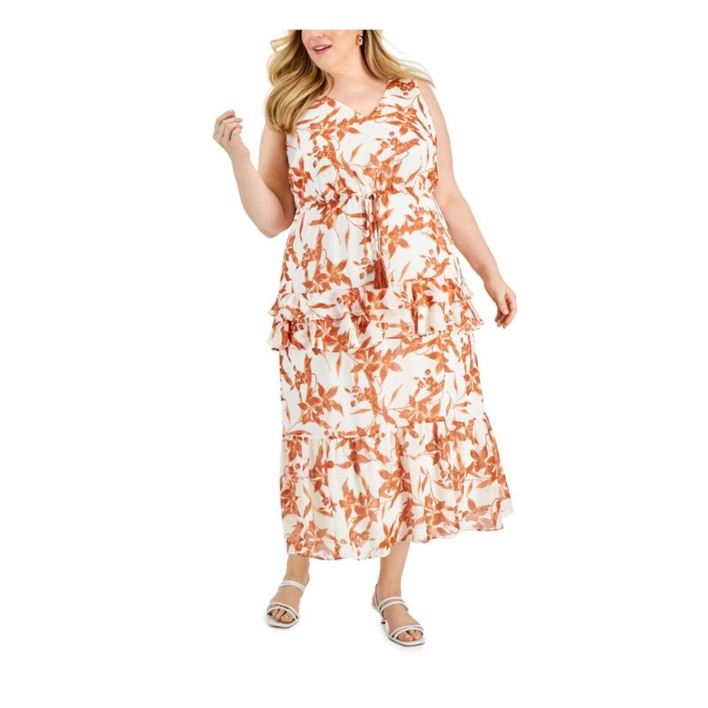 NWT TAYLOR WOMAN Womens Ivory Pullover Waist Lined Maxi Dress Plus 16W